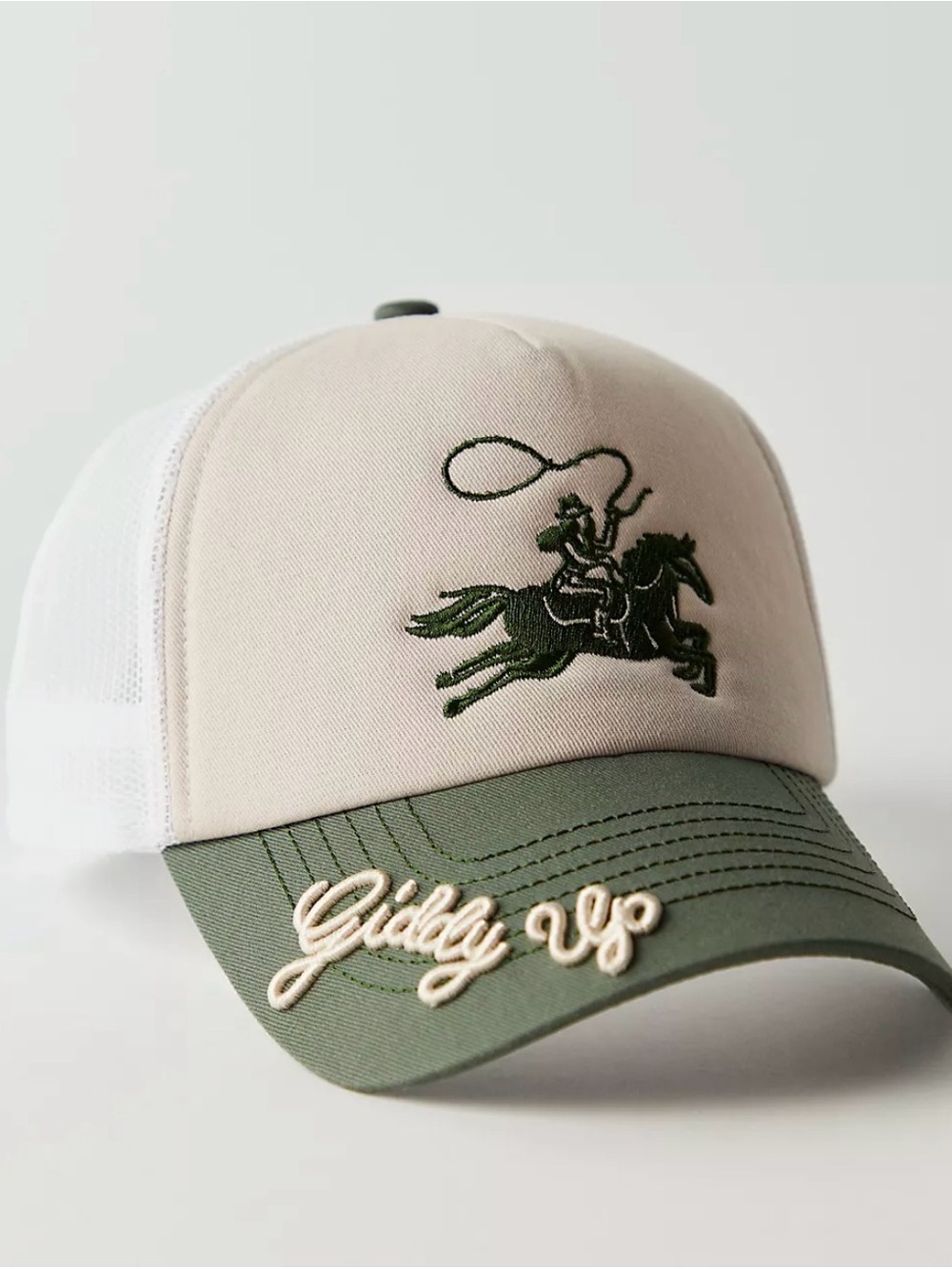 Free People Cream & green Western trucker hat